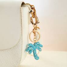A Stylish And Minimalist Double-Sided Keychain Featuring A Leaf Design Adorned With Sparkling Rhinestones, Perfect For Car Keys Or As A Bag Charm - 綠色 - 查看 7