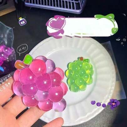 New Creative Crystal Grape Handmade Squeezy Toy, Squishy Pressure Relief Squeeze Grape Ball Small Decor, Soft Fluffy Grape Squeeze Ball (Random Packaging)