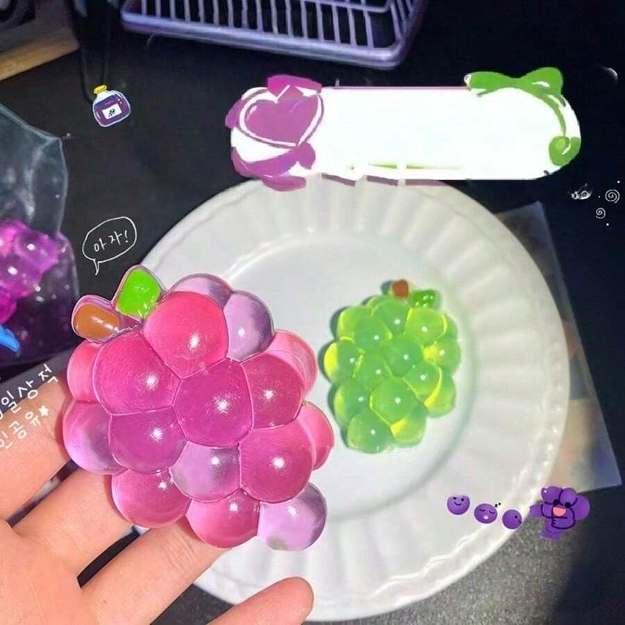 新款创意水晶葡萄手工捏捏乐玩具,软绵绵减压捏捏葡萄球小摆件,柔软蓬松葡萄捏捏球(随机包装) - 彩色 - 查看 1