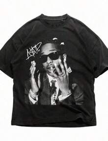 2026 Fashionable Casual T-Shirts For Girls And Boys, ASAP Rocky T-Shirt, ASAP Graphic T-Shirt, Rocky Merch, Rap Shirt, Vintage, Unisex Gift, Concert T-Shirt, Exclusive T-Shirts For Premium Fans, Unisex Casual Short-Sleeved T-Shirts, A Must-Have For Fans, Suitable For Festivals, Parties, Loungewear, Back-To-School Outfits, 100% Cotton T-Shirts, Opaque, Versatile Basic T-Shirts, Sizes 2-10 Years, S-XXXL, Men's Clothing, Women's Tops, Perfect Back-To-School And Mother's Day Gift, Can Be Combined With Parent-Child Outfits. - 黑色 - 查看 1