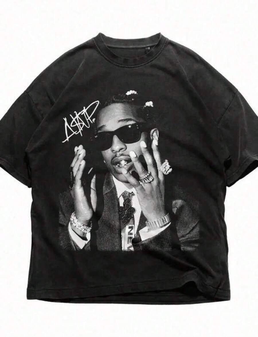 2026 Fashionable Casual T-Shirts For Girls And Boys, ASAP Rocky T-Shirt, ASAP Graphic T-Shirt, Rocky Merch, Rap Shirt, Vintage, Unisex Gift, Concert T-Shirt, Exclusive T-Shirts For Premium Fans, Unisex Casual Short-Sleeved T-Shirts, A Must-Have For Fans, Suitable For Festivals, Parties, Loungewear, Back-To-School Outfits, 100% Cotton T-Shirts, Opaque, Versatile Basic T-Shirts, Sizes 2-10 Years, S-XXXL, Men's Clothing, Women's Tops, Perfect Back-To-School And Mother's Day Gift, Can Be Combined With Parent-Child Outfits. - 黑色 - 查看 1