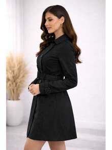 Elegant Women's Overcoat With Belt, Double Buttons, Fitted Jacket, Premium Winter Fashion - 黑色 - 查看 3