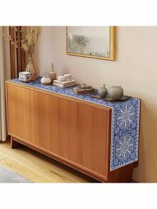 1 pieza Camino de mesa de lino con estampado floral azul, disponible en múltiples tamaños, adecuado para comedor del hogar, decoración de cocina, decoración del hogar, fiesta al aire libre y decoración de restaurantes, con apariencia de lino texturizado - Multicolor - View 4