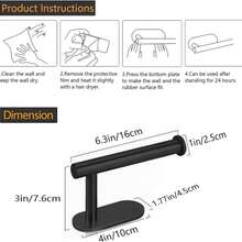 1pc Self-Adhesive Stainless Steel Toilet Paper Holder, Wall-Mounted Tissue Roll Rack, Matte Black - View 7