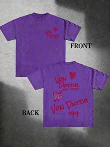 1pcs Women's Double-Sided Printing Von Dutchh Heart Logo With Key And Year 1999 Fabric Soft & Skin-Friendly Unisex Style Gifts For Spring Festival, Valentine's Day, St. Patrick's Day & World Cup-Van Dutch Dragon Print Women T Shirt Classic Americana Style Graphic Tee,Summer Outfits,Vacation Outfits Women,Summer Outfits For Women,Spring Outfits For Women,Summer Tops,St Pattys Day Outfit,Easter Outfit Women - Purple - View 16