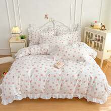 Floral Print Soft & Comfortable Bedding Set 3pcs, Suitable For Bedroom, Guest Room, All Seasons - White - View 3