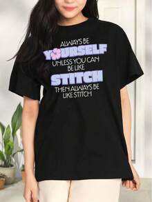 Women's Stitch Aloha Lilo And Stitch Experiment Fantasy Movie T-Shirt For Ladies  Kids  And Youth Casual Tops - màu đen - Xem 1