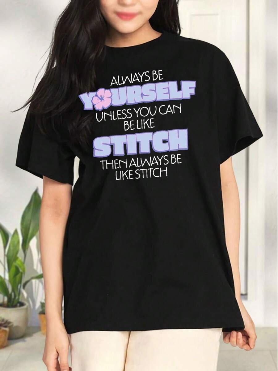 Women's Stitch Aloha Lilo And Stitch Experiment Fantasy Movie T-Shirt For Ladies  Kids  And Youth Casual Tops - màu đen - Xem 1