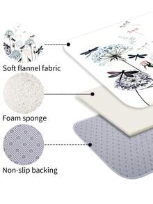 1/3/4 piezas Cortina de ducha con estampado de libélula y floral en acuarela, juego de alfombra de baño con estampado de olas estrelladas de estilo natural minimalista, impermeable y antideslizante, tapa de inodoro y alfombra en forma de U, 12 ganchos, adecuado para el hogar/dormitorio/sala de estar/artículos para el hogar - A - Ver 5