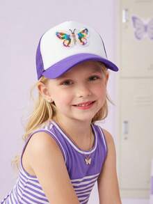 1pc Girls' Purple Sequin Butterfly Mesh Brimmed Baseball Cap, Breathable & Comfortable, Suitable For Summer Running, Golf, Hiking, Outdoor Sports, Adjustable Strap - 1PC - View 7