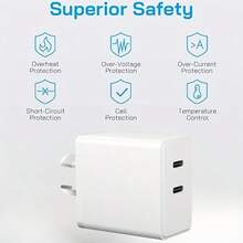 纯色墙式充电器 [AU] 双 TYPE-C 20W 充电器适配器，适用于澳大利亚家庭智能手机、平板电脑、手表、笔、笔记本等家用小家电，快速充电，阵亡将士纪念日夏季启动 - 查看 6