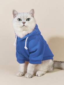 1 pieza Sudadera básica cómoda y cálida de color de dopamina, adecuada para gatos y perros, para interiores y exteriores - azul real - Ver 6