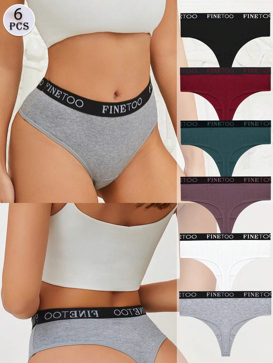FINETOO Lenjerie intimă sexy cu talie înaltă, 6 bucăți, din bumbac, culoare contrastantă, pentru femei, tanga, fără cusături, confortabil, S-XXXL, pentru fete de mărime plus - Multicolor - Vizualizare 1