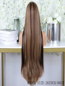 13X4蕾丝前额合成假发，女士专用，预先拔毛，带婴儿发，漂白发结，耐热纤维，适合角色扮演 - 彩色 - 查看 5