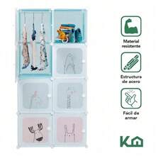 Armario De Plastico Closet Organizador Portatil Multi 8 Cubos Para Niños Multifunción Color Rosa Gabinete Organizador Portátil Estantes De Almacenamiento Guardarropa Ropero Diy Armable - Azul - Ver 3