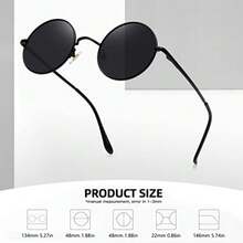 Small Round Polarized Sunglasses For Men Women Metal Retro Hippie Circle Sun Glasses Driving Festival Cosplay UV400 - 黑色/灰色 - 查看 4