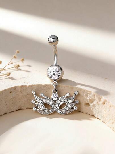 1 chiếc khuyên rốn hình mặt nạ đính đá lấp lánh thời trang dành cho nữ, trang sức xỏ rốn độc đáo, tinh tế, phù hợp cho tiệc tùng, kỳ nghỉ và trang phục gợi cảm.