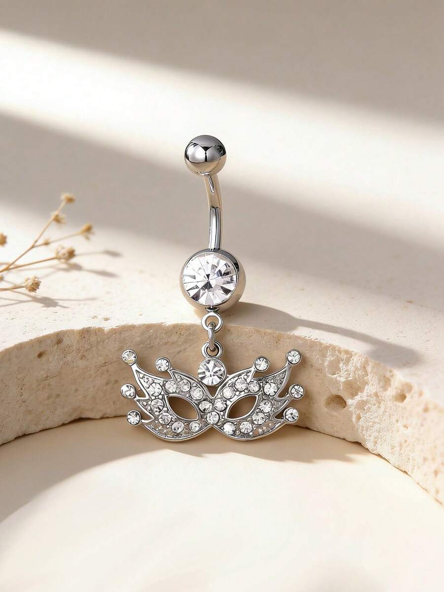 1件装女士时尚性感水钻舞会面具肚脐环，精致闪亮独特肚脐穿刺饰品，适合派对、度假和性感装扮 - 面具 - 查看 1