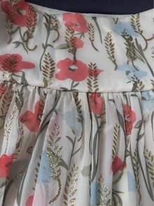 女士优雅双层网纱印花金箔波西米亚风百褶裙，适合海滩、度假、四季穿着，春季皆宜 - 杏色 - 查看 3