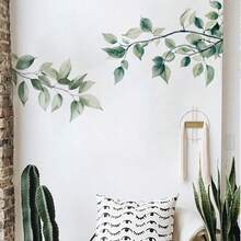 1pc Green Branch & Leaf Wall Sticker, Fresh & Healing Atmosphere, Self-Adhesive Easy To Apply, Minimalist Wall Decor - Multicolor - View 8