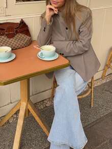 Blazer versátil de cuello alto para mujer, nueva llegada de primavera y otoño de DEEKA - Caqui - Ver 4