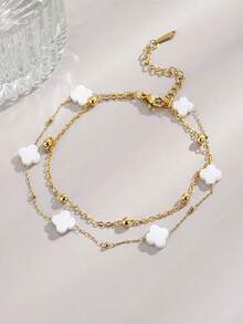 1pc Natural Stone Stainless Steel Anklet Women, Summer Beach Foot Jewelry (Note: Asymmetrical Stones, Varied Stone Sizes, Color Differences, Handmade So Chain Length May Vary) M1AI - Vàng 7 - Xem 5