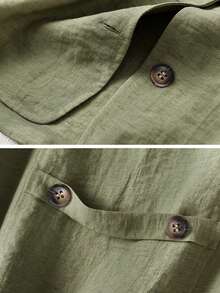 Women's Casual Linen Button Vest And Drawstring Waist Long Pants Set, Spring/Summer - Army Green - View 5
