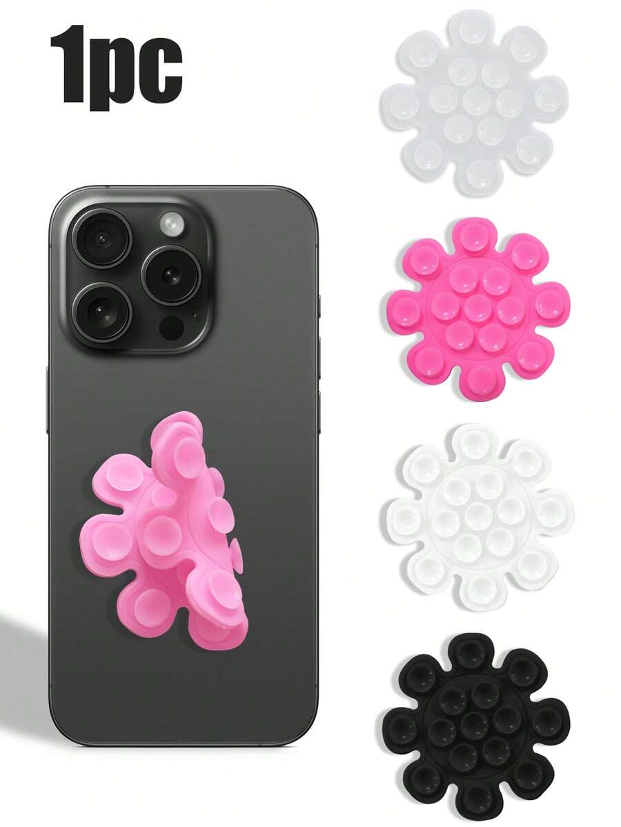 1pc/2pcs 5 Color Options Silicone Double-Sided Suction Cup Round Mobile Phone Holder, Portable Movable Phone Stand - Multicolor - View 1