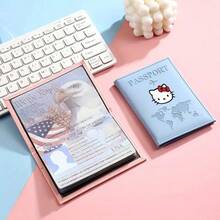 SANRIO 1pc Cute & Fashionable Hello Kitty Pattern Passport Holder, Suitable For Men And Women, Travel Essential, Designed With Letter, Plane And World Map, Perfect Gift For Fans - Multicolor - View 4