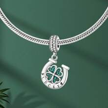 Horseshoe & Four-Leaf Clover Pendant Decorations, Suitable For DIY Bracelets And Necklaces, Lucky Gift For Vacation, Party, Holiday, Birthday And Other Occasions - Silver - View 2