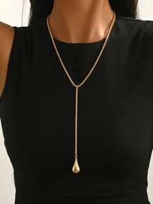 1 chiếc dây chuyền chữ Y bản rộng phong cách Bohemian với mặt dây chuyền hình giọt nước, phù hợp cho sử dụng hàng ngày, đi nghỉ mát, dự tiệc, là món trang sức đa năng dành cho nữ. - vàng - Xem 5