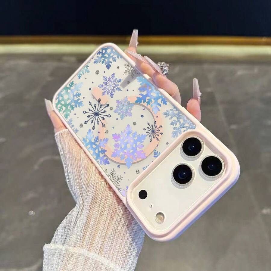 Phone Case - Magnetic Case With A Glittery Snowflake Design, Designed For Various Models, Including The Latest Pro And Plus Versions. This Full-Coverage Protective Case With A Cartoon Design Is Both Practical And Stylish. - 粉色 - 查看 1