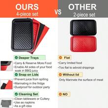 Deep Grilling Prep And Serve Trays With Lid, BBQ Tray For Marinating Raw And Cooked Food, Diswasher   Nesting Trays Black In Red - Deep Prep Trays With Lid - View 5