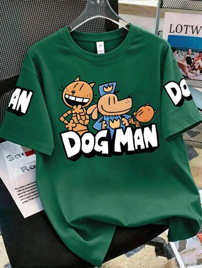 Camiseta de manga corta para niños, estampado gráfico de perro detective de dibujos animados, ajuste holgado casual, estilo deportivo de cuello redondo, regalo de verano perfecto, adecuado para usar en la escuela y al aire libre en primavera/verano