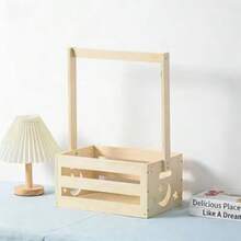 1pc Wooden Storage Basket, Storage Rack With Hanging Rod And Storage Basket, Multi-Functional Storage Rack For Clothes And Toys - Multicolor - View 8