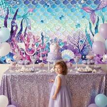 MMermaid Scales Underwater Backdrop With Seaweed Glitter Under The Sea Purple Ocean Themed Backdrops With Corals Pearls For Little Mermaid Party Decorations Baby Shower Photo Booth Prop 71x43 Inch - Scales - 查看 4