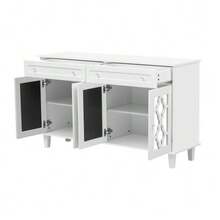 Sideboard With Four Mirrored Doors, Chest Of Drawers, Adjustable Shelves And Crystal Handles. - 白色 - 查看 10