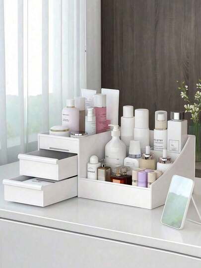 Caja de almacenamiento de maquillaje con cajones, organizador de productos de cuidado de la piel, adecuado para tocador, encimera, gabinete de baño, puede almacenar brochas, lociones, lápices labiales, perfumes