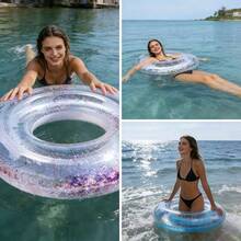 1pc Transparent Sequin Inflatable Swimming Ring, Thick PVC Crystal Swimming Ring Armpit Float, Adult - Clear - View 1