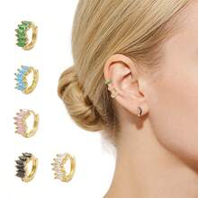 Pendientes tipo argolla de zirconia de color rectangular, joyería de estilo casual para uso diario - EK00402Verde - Ver 1