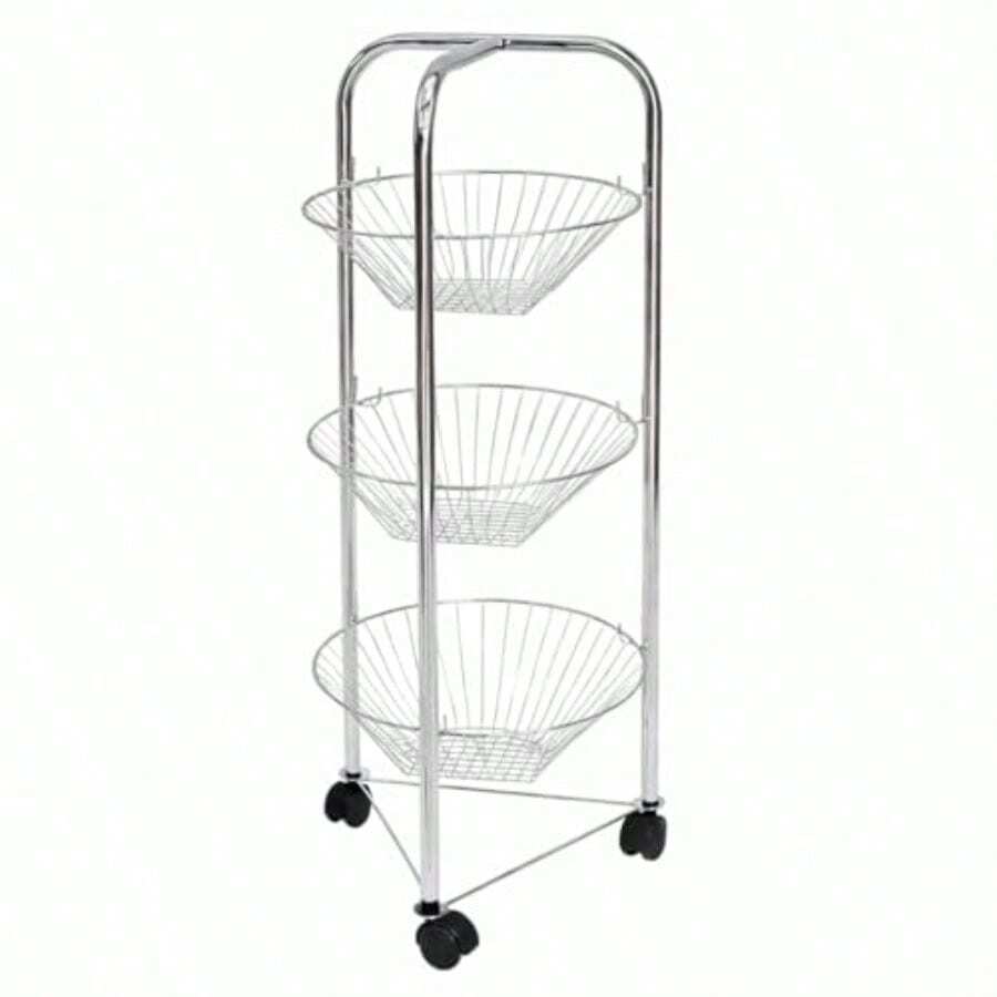 Frutero Organizador de 3 Niveles con Ruedas Canastas Metálicas de Alambre Estructura Cromada Plateada Carrito de Cocina para Frutas y Verduras  855594 - como en la foto - Ver 1