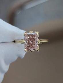 1 chiếc nhẫn đính hôn/cưới đá Cubic Zirconia sáng bóng, nhẫn kỷ niệm/nhẫn vĩnh cửu dành cho nữ, trang sức thanh lịch, quà tặng cho Ngày Valentine, Ngày của Mẹ và đeo hàng ngày, quà tặng cho mẹ - Vàng - Xem 3