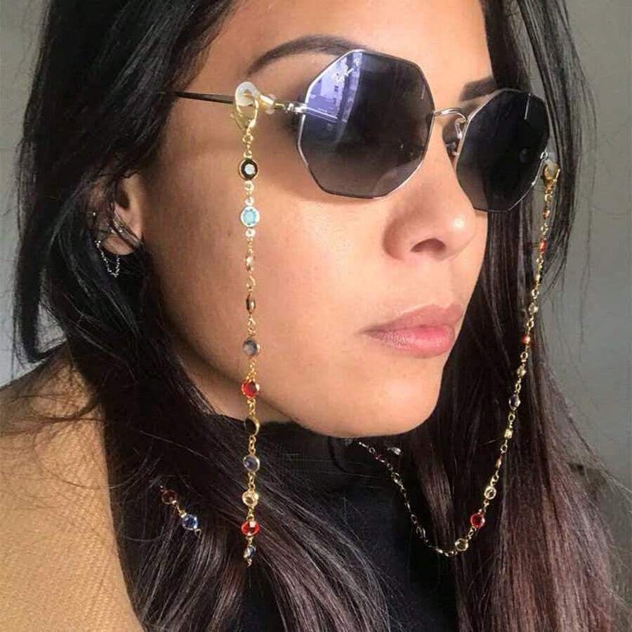 1条亚克力撞色水晶手工金属眼镜链、口罩链、耳机链,防丢防滑多功能链 - 銀色 - 查看 1
