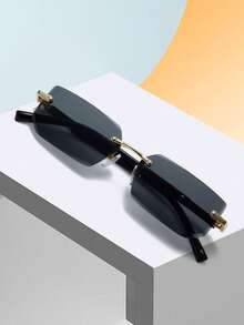 1 Pair Rectangular Frameless Fashion Glasses, Retro Classic Versatile Style, Suitable For Outdoor, Beach, Vacation, Combining Fashionable And Elegant Look For Women, Suitable For Family Outings, Travel, Vacation And Various Occasions - black gray - View 5