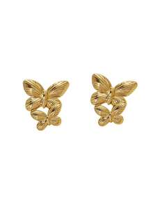 1 Pair 304 Stainless Steel Double-Layer Butterfly Earrings, European And American Style For Party, Banquet, Travel, Wedding, Holiday, Daily Wear, Mother's Day Gift - Gold - View 6