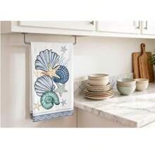 Bộ 2 khăn trang trí hình vỏ sò, dùng cho phòng tắm và nhà bếp, kích thước: 40 x 60 cm. - Nhiều màu - Xem 3