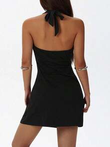 Elegant Fashionable Deep V-Neck Sleeveless Mini Dress, New Summer Collection Black - 黑色 - 查看 6