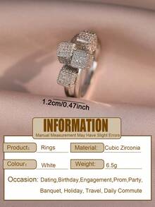 1 chiếc nhẫn cưới nữ sang trọng hình vuông bốn cạnh đính đá Cubic Zirconia, nhẫn đồng hình khối lập phương nhỏ độc đáo, thích hợp đeo hàng ngày, dự tiệc, dạ hội, tiệc tùng, quà tặng trang sức. - trắng - Xem 3