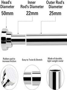 Stainless Steel Extendable Shower Curtain Rod, No Drill Tension Rod ...