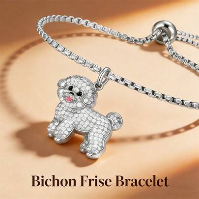 可爱3D泰迪狗可调节手链，精致小狗造型，百搭手链，适合女孩佩戴，甜美卡通宠物手链，精致可爱的宠物主题配饰，适合学生日常佩戴或作为礼物送给女朋友，独特设计的可爱狗狗手链，可爱的3D狗狗造型，适合年轻女孩通勤佩戴的百搭配饰